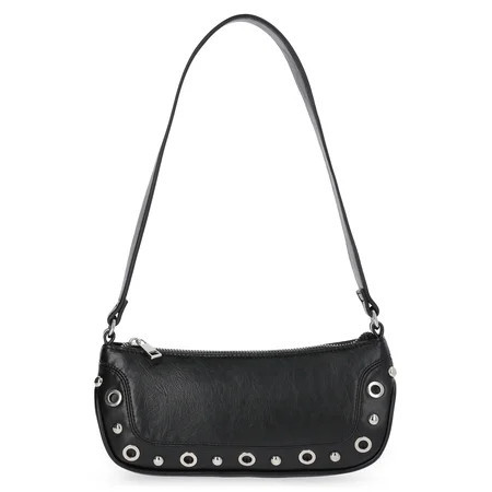 No Boundaries Women's Faux Leather Moto Shoulder Bag in Black | Walmart (US)