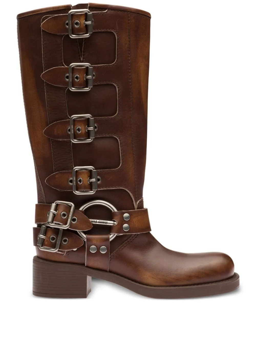 Miu Miu buckle-detail leather boots - Brown | Farfetch Global