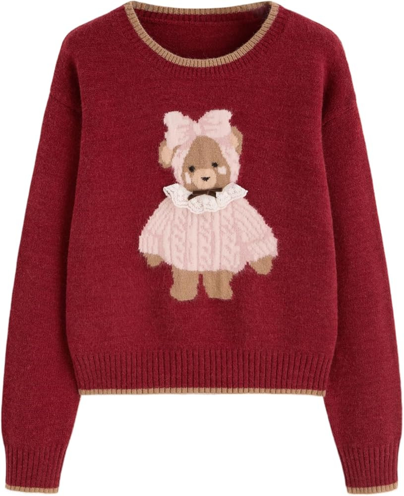 CIDER Women's Fall Sweaters Long Sleeve Bear Graphic Cute Sweaters | Amazon (US)