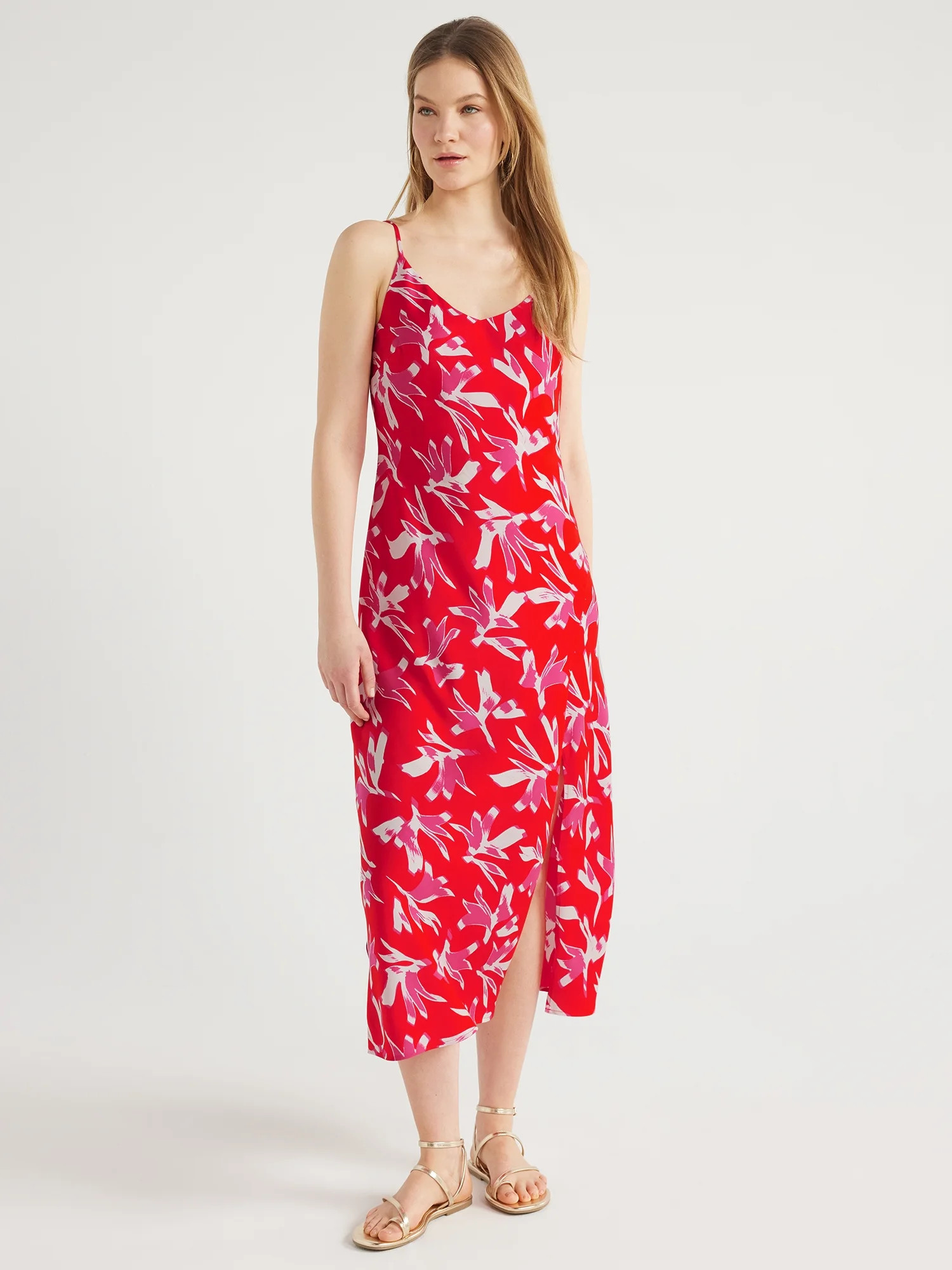 Scoop Women's Satin Midi Slip Dress with Side Slit, Sizes XS-XXL | Walmart (US)