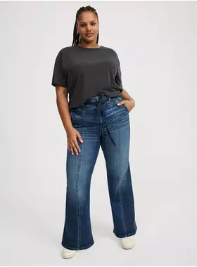 High-Rise Flare Tie-Belt Jean | Torrid (US & Canada)