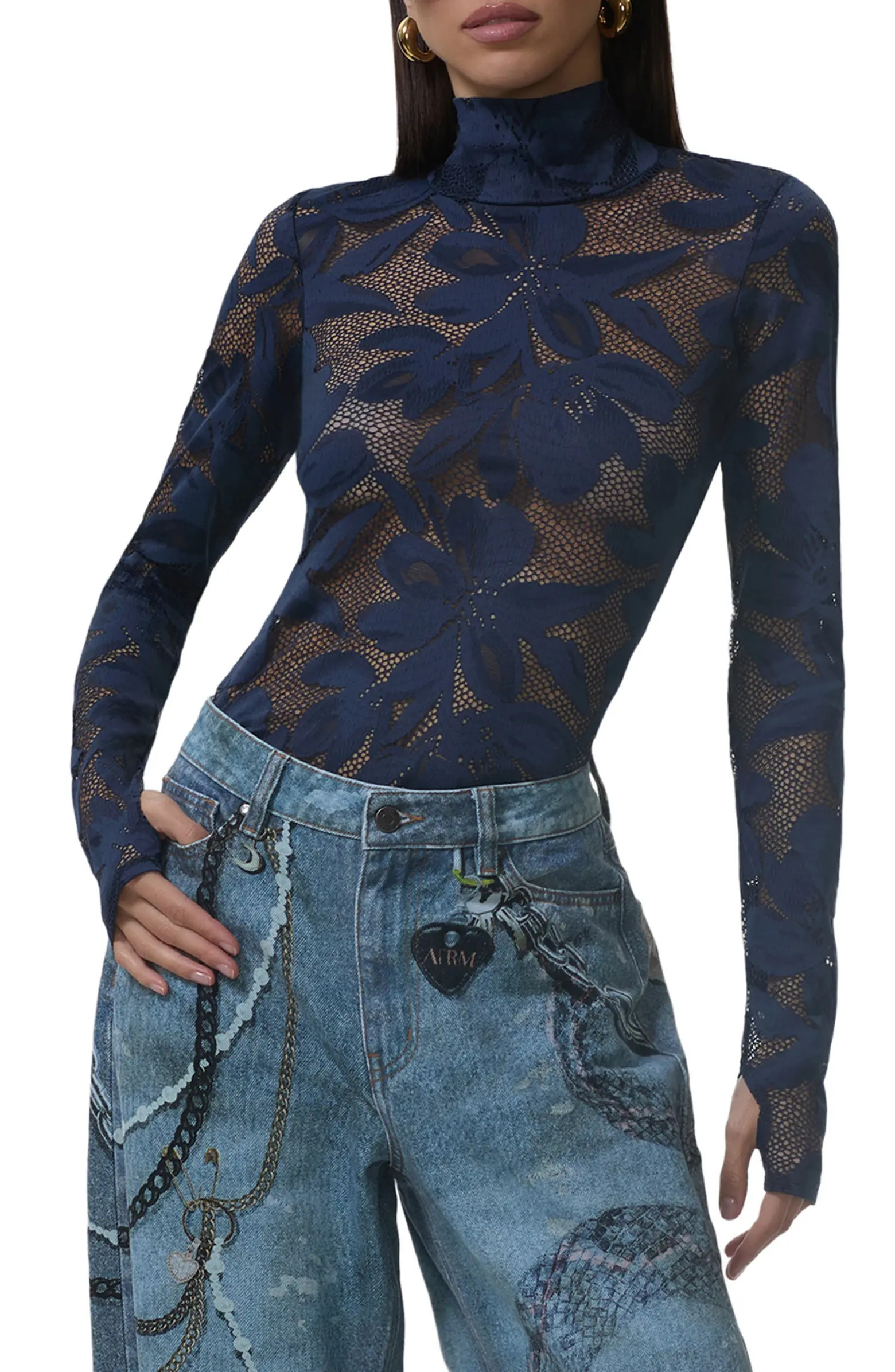 Zadie Turtleneck Sheer Lace Top | Nordstrom