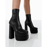 Supine Black Pu Chunky Platform High Heeled Ankle Boots | Public Desire (US & CA)
