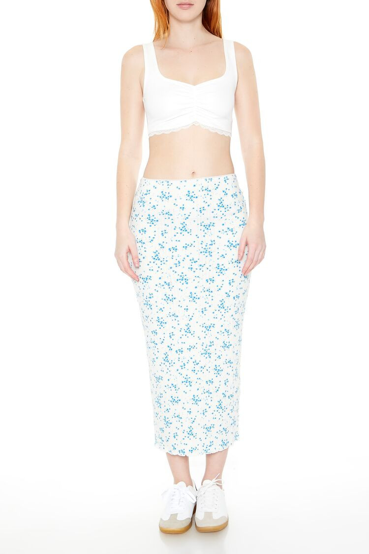 Pointelle Ditsy Floral Maxi Skirt | Forever 21