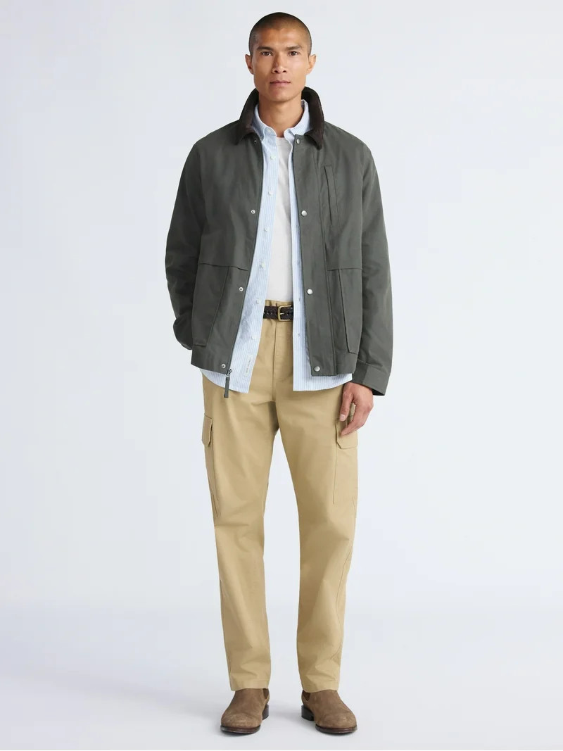 Free Assembly Men's Canvas Barn Jacket with Corduroy Collar, Sizes S-3XL | Walmart (US)