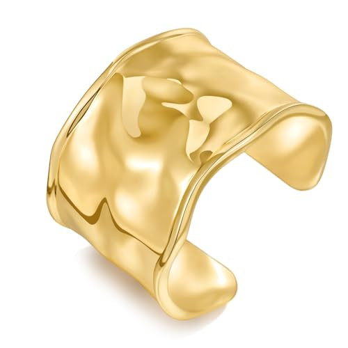 ENSKEFEN Hammered Chunky Gold Cuff Bracelets for Women Extra Wide Thick Open Bangles Exaggerated Gold Statement Bracelets Boho Solid Chunky Wrist Arm Cuff Bracelets | Amazon (US)