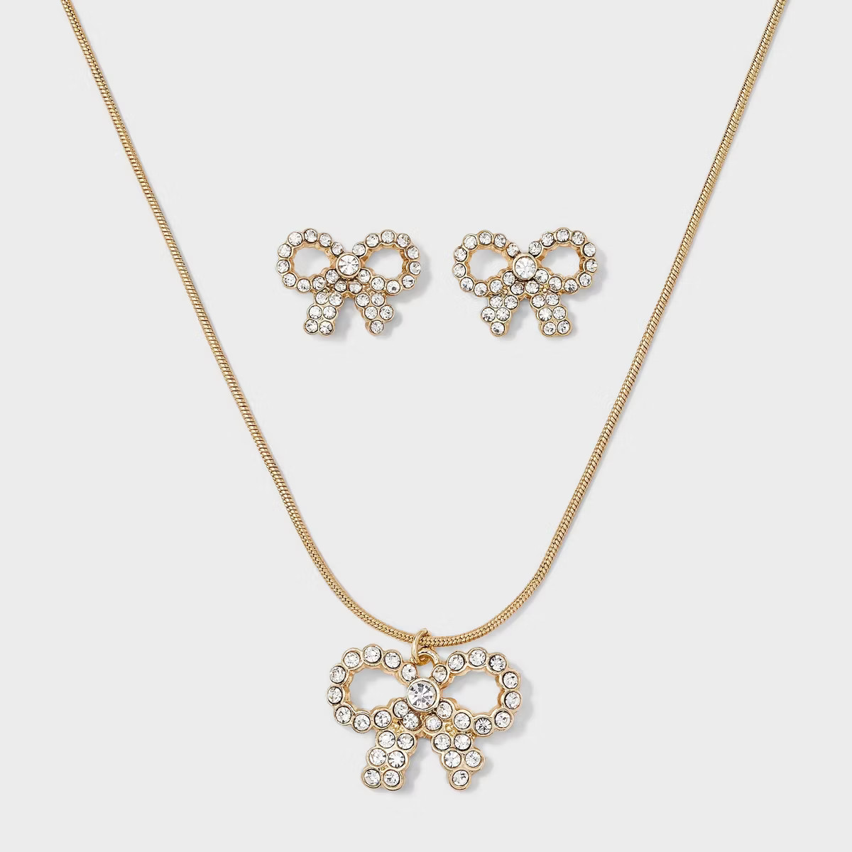 Pave Bow Earring and Necklace Set 2pc - A New Day™ Gold | Target