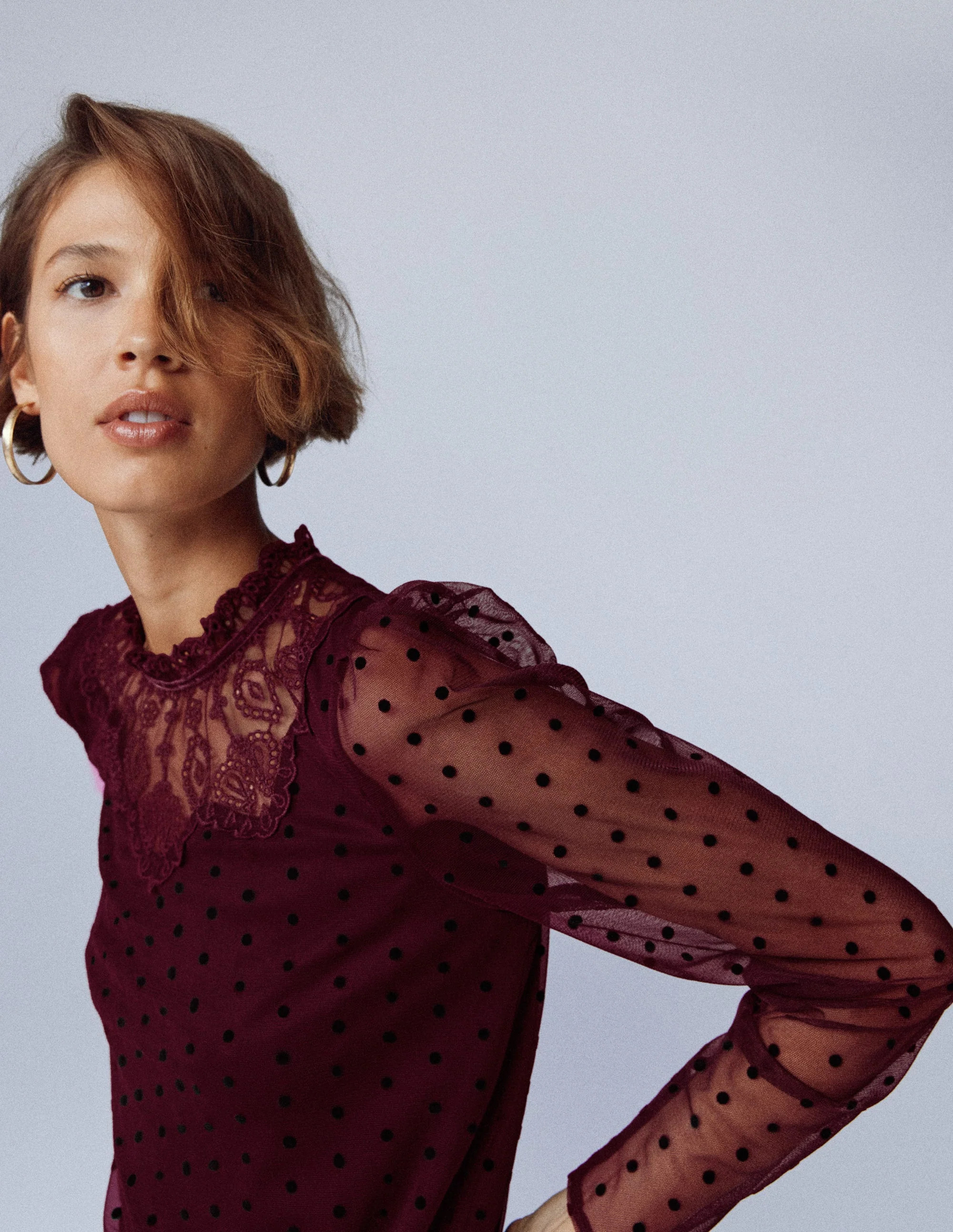 Tulle Yoke Embroidered Top-Dark Cherry | Boden UK