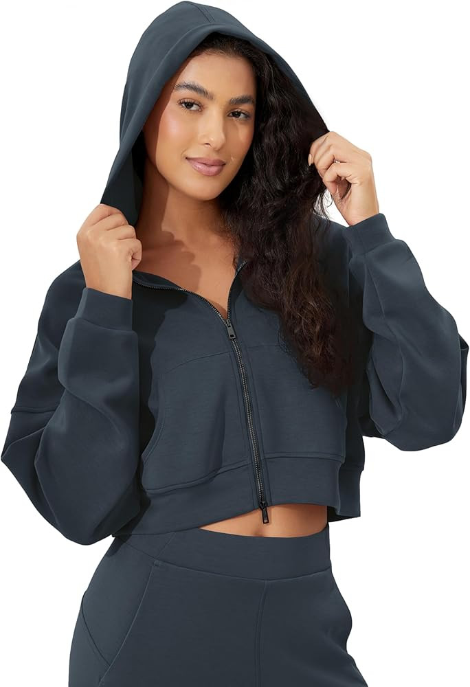 ODODOS Women's Modal Soft Full-Zip Cropped Hoodies with Pockets Long Sleeve Crop Casual Sweatshir... | Amazon (US)