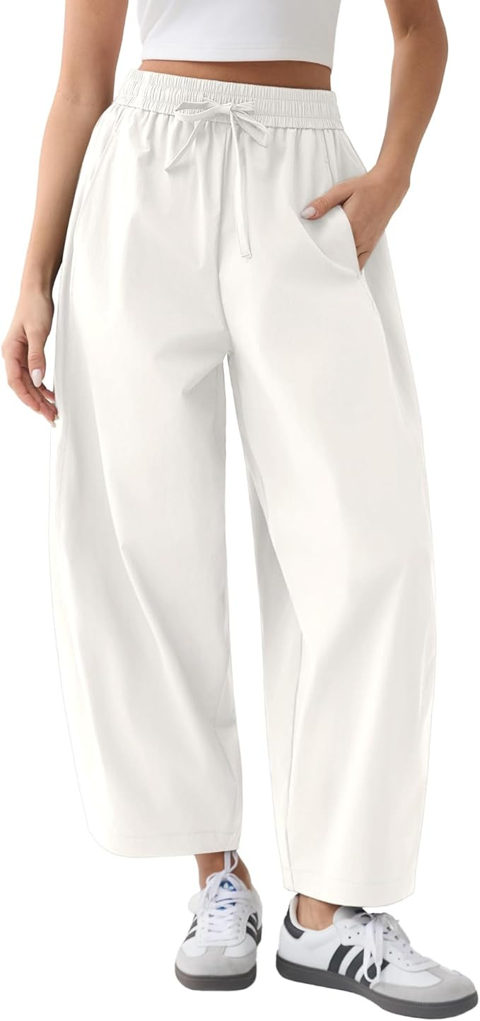 Susclude Womens Wide Leg Barrel Pants Baggy Comfy Lounge Casual Elastic Waist Trousers Lightweigh... | Amazon (US)