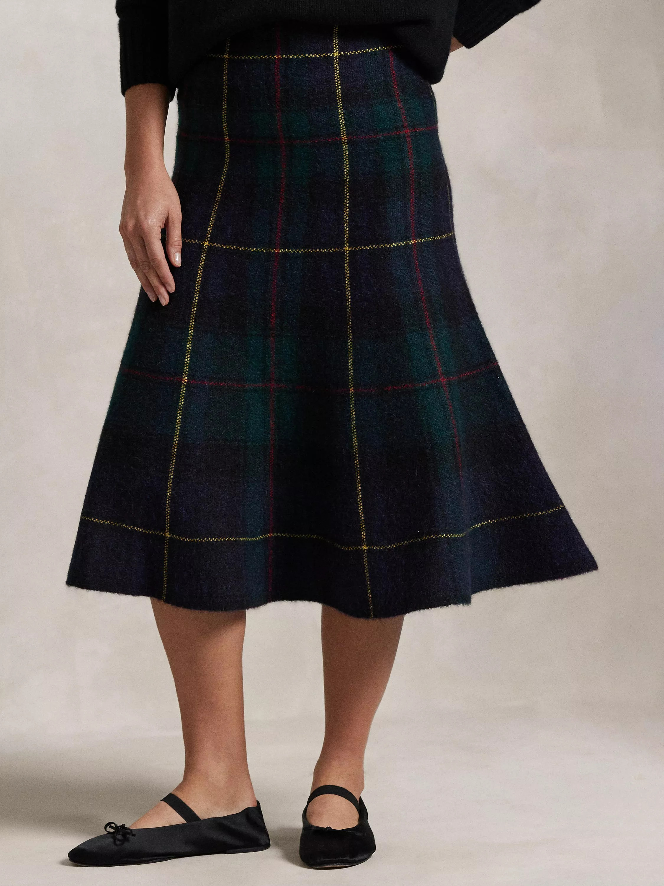 Ralph LaurenPolo Ralph Lauren Wool Alpaca Blend Falred Tartan Midi Skirt, Navy/Multi | John Lewis (UK)