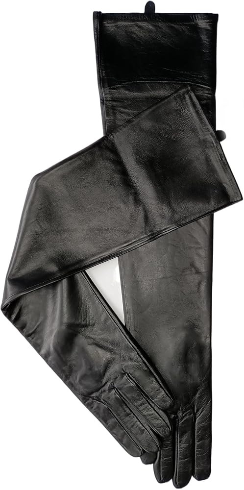 Daoflkuo Women Opera Long Sheep Leather Gloves Genuine Soft Lambskin Above Elbow Gloves In Black | Amazon (US)