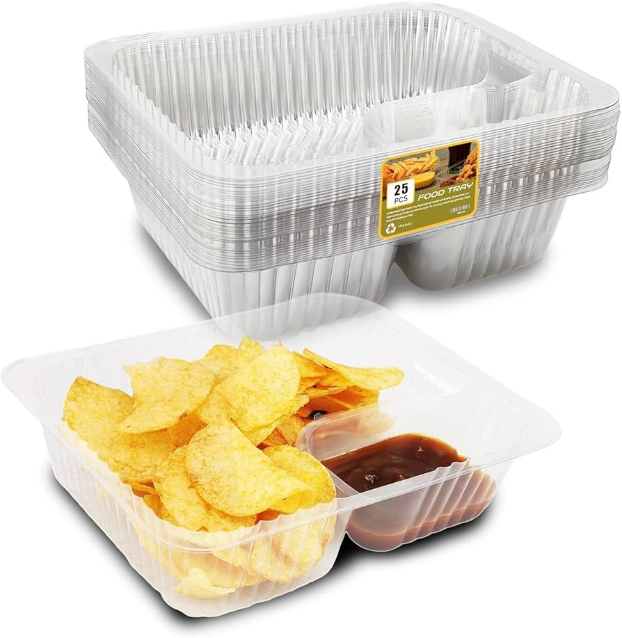 25 PC Nacho Trays Disposable, 12oz Plastic Nacho Containers with Chip and Dip Holder, 6x5 In 2 Co... | Amazon (US)