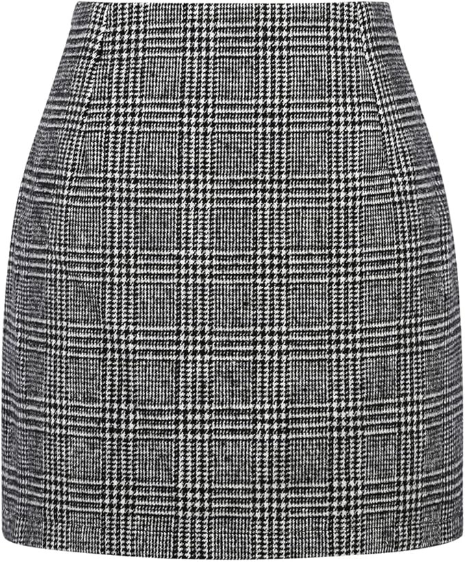 Plaid Mini Skirt for Women High Waist A line Bodycon Pencil Fall Skirts | Amazon (US)