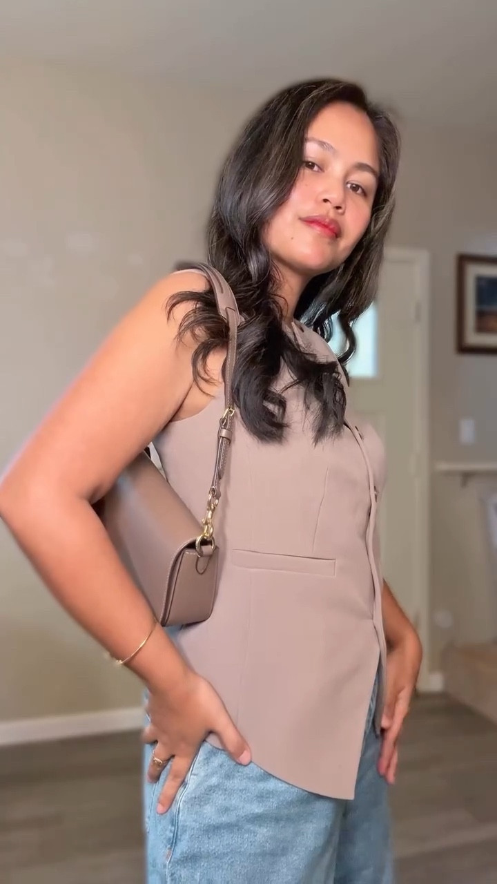 Top: Small
Bottom: 8R(I should have sized down to 6S)
Bag: Coach
Bra: Victoria Secret
Sandals: Guess

This Express look is giving effortless chic, blazer vest and baggy jeans you can wear on repeat.

The bag is from coach. I couldn't find the exact bag but tagged similar one. 

#ExpressStyle #OOTDInspo #StyleGoals #ChicAndEffortless #ModernStyle #EverydayLooks #DenimStyle #OOTDReady 

#LTKBeauty #LTKPetite #LTKStyleTip