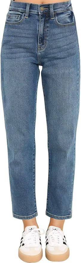 KDF Women's Cropped Straight Leg Jeans - High Waisted Jeans for Women 7/8 Length Denim Pants with... | Amazon (US)