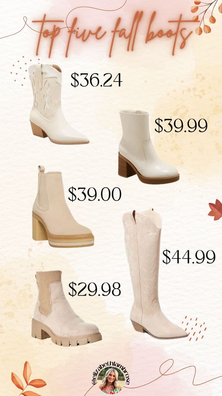 My top five fall boot picks!! 
rounded up some of the cutest boot styles you will love for this fall! Loving the western style, they are from target and under $40!!
I love all of these styles and they will go with anything since they are such pretty neutrals!! 

#boots #fallboots #fallshoes #fall #seasonal #staples #western #target #walmart 

#LTKsalealert #LTKshoecrush #LTKSeasonal
