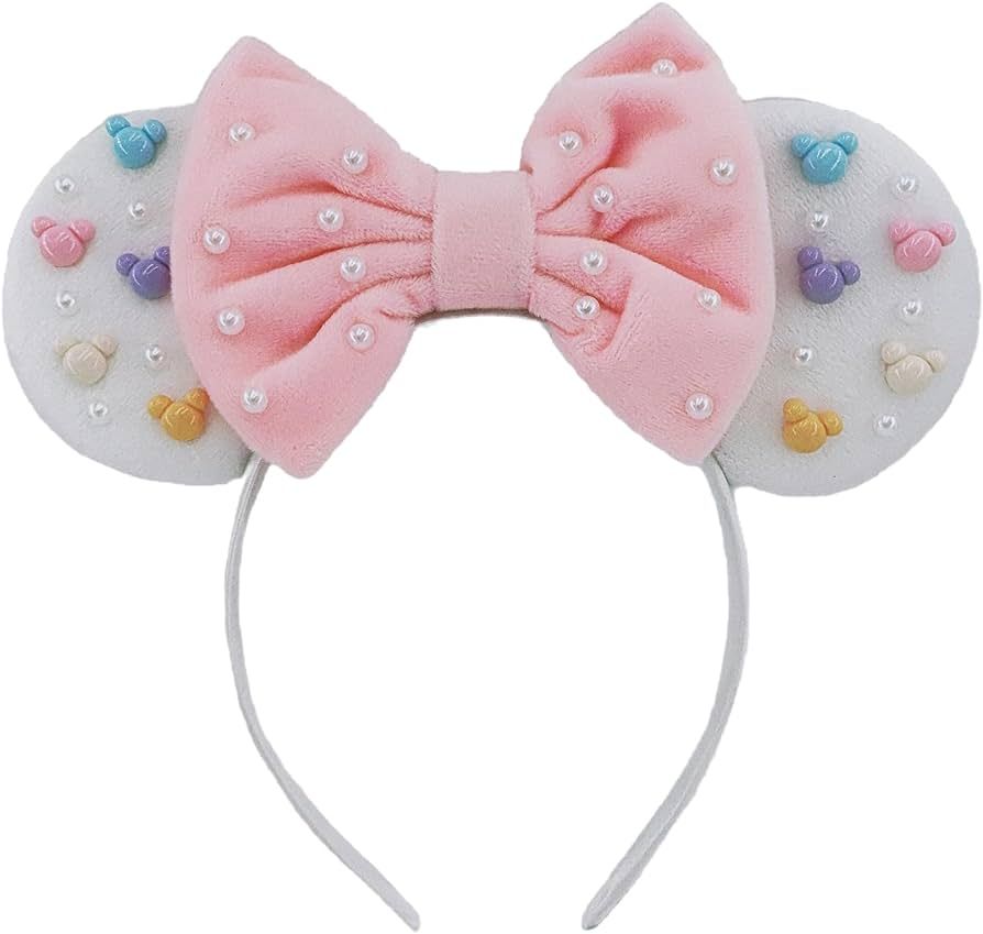 Mouse Ears Headbands With Cute Mouse Heads and Exquisite Pearls Decoration, Soft Flannel Ears & B... | Amazon (US)
