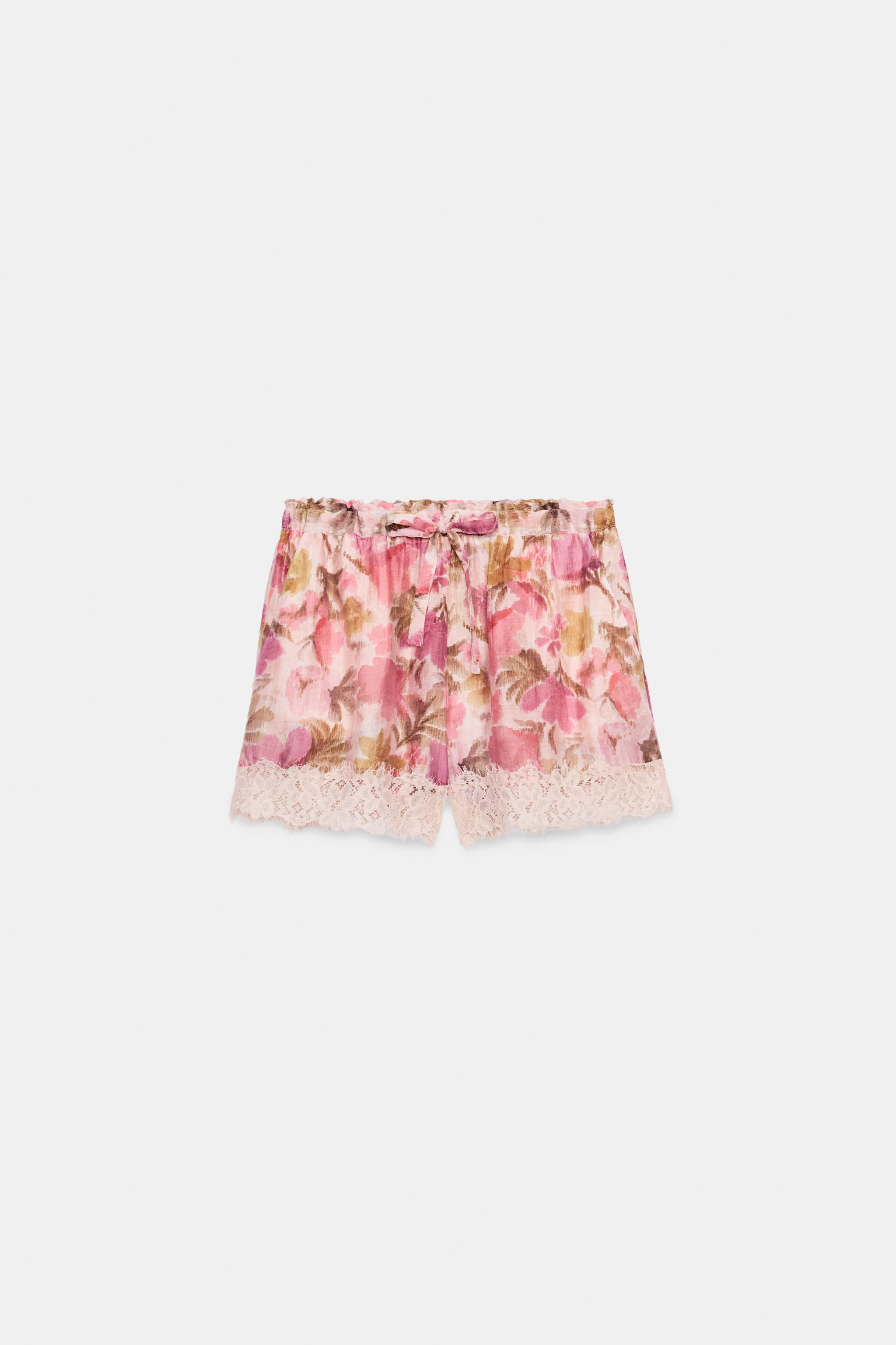 LACE TRIM FLORAL PRINT SHORTS | Zara US