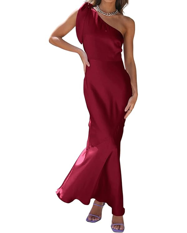 PRETTYGARDEN Women's 2023 Summer One Shoulder Knot Dresses Wedding Guest Maxi Bodycon Dress Split... | Amazon (US)