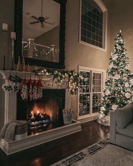 Christmas living room decor. Christmas mantle. Christmas tree. Walmart finds. Fireplace decor. Modern rustic home. Home decor. Christmas decorations. Christmas decor. Winter mantle. Christmas garland. 

#LTKHoliday #LTKhome