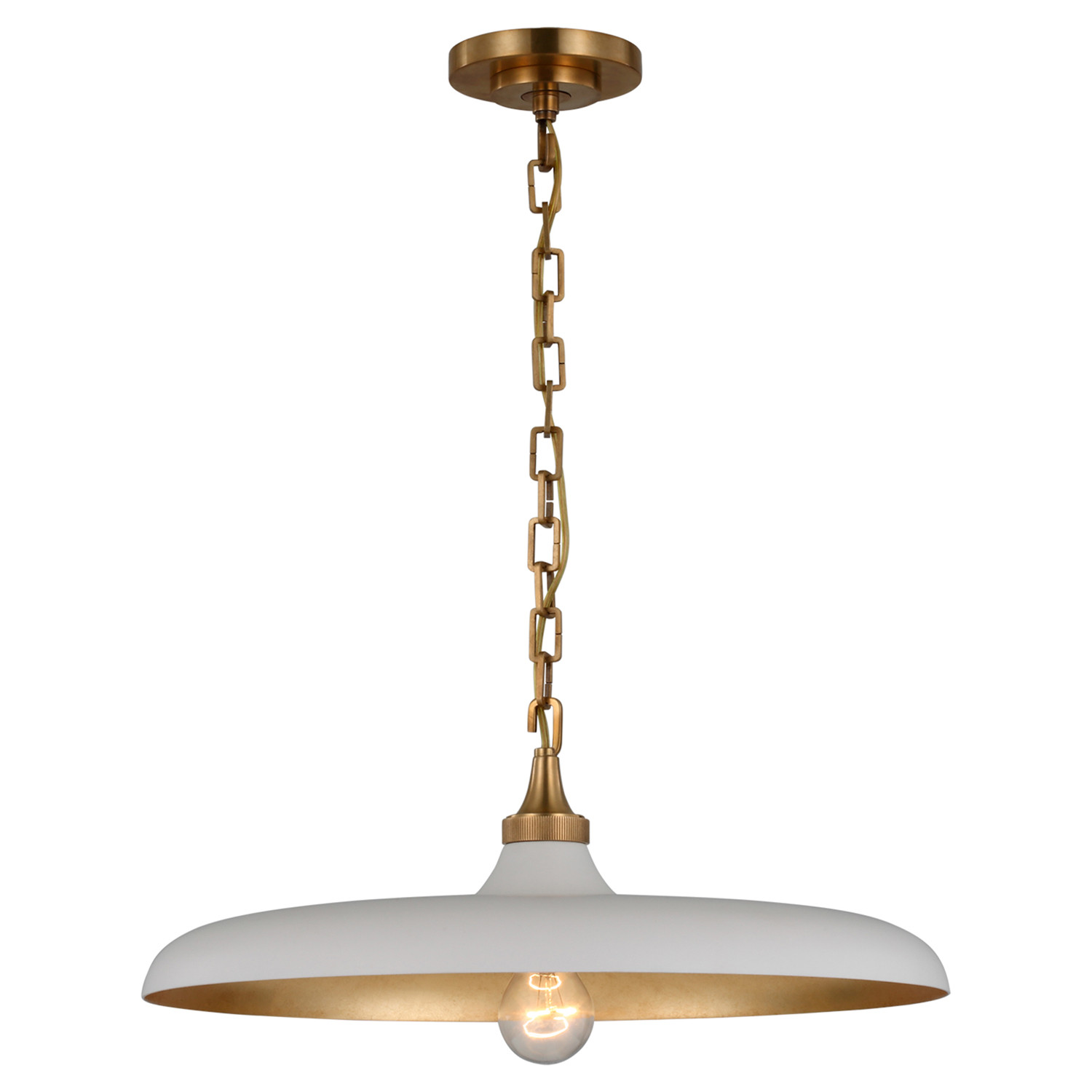 Visual Comfort Piatto Antique Brass Plaster White Shade Pendant - Medium | Kathy Kuo Home