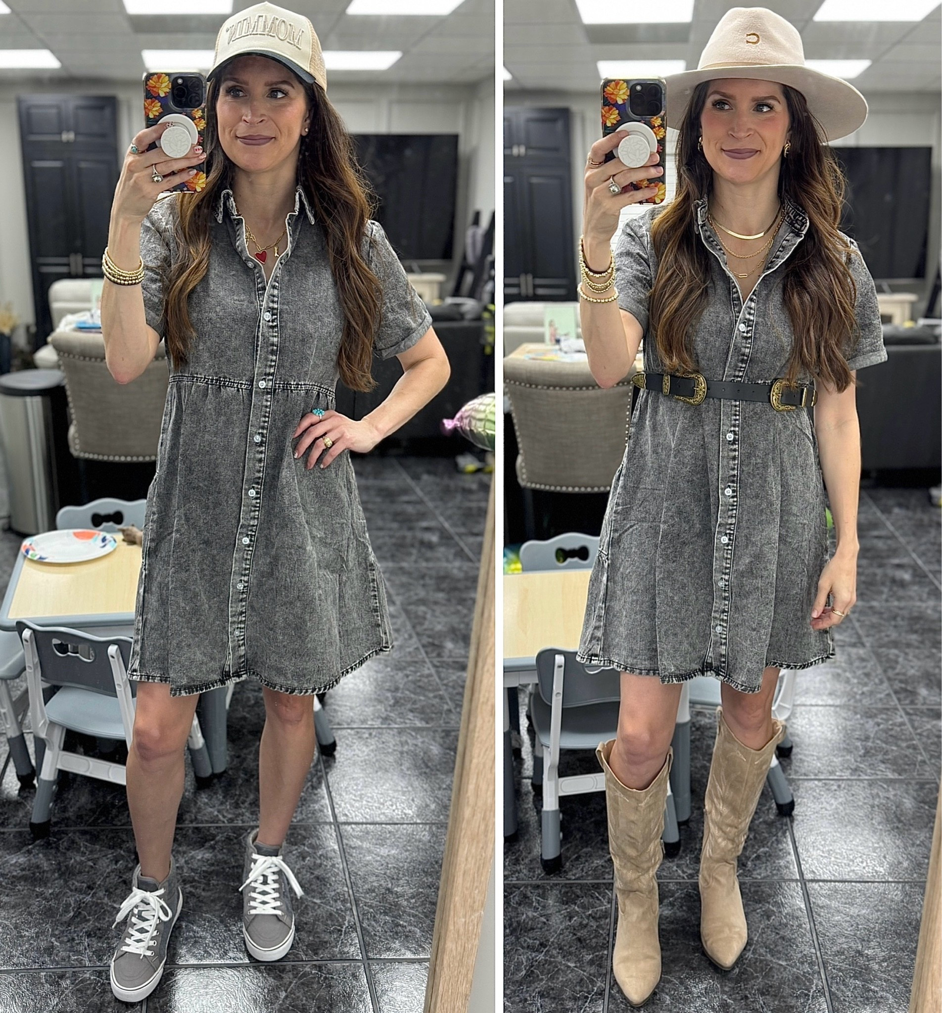 One denim dress, styled casually & as a dressy Western look! Wearing the foxy grey in small.

#LTKootd #LTKgrwm #LTKmomlife
