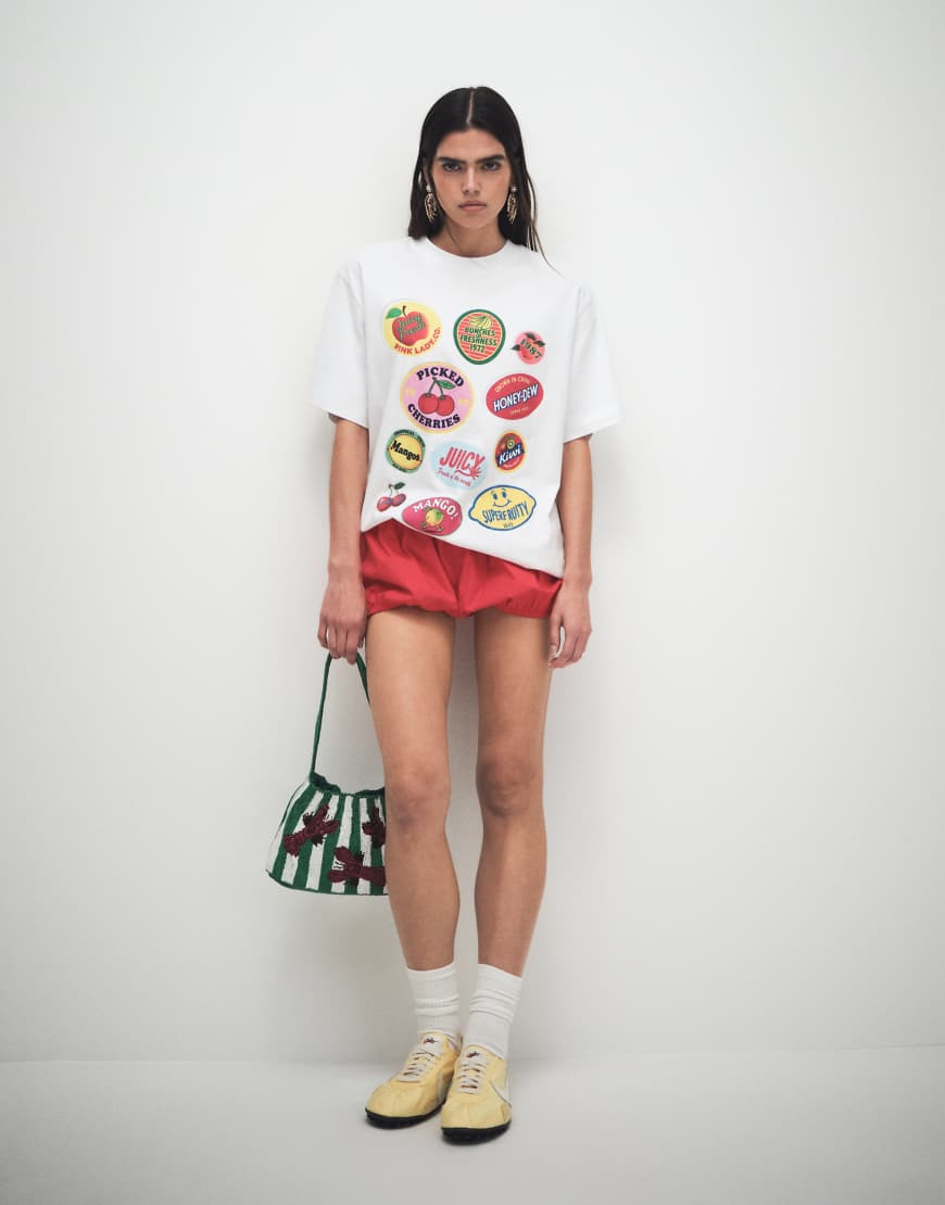 ASOS DESIGN Oversized T-shirt with fruit sticker graphic in white-Yellow | ASOS (Global)
