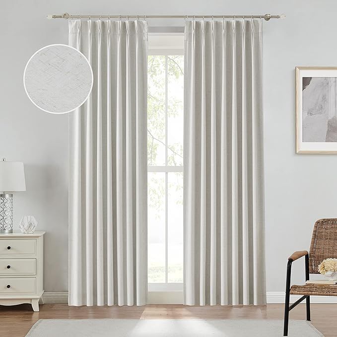Pinch Pleated Full Blackout Curtain Panels Linen Texture Thermal Insulated Window Treatment Sets ... | Amazon (US)