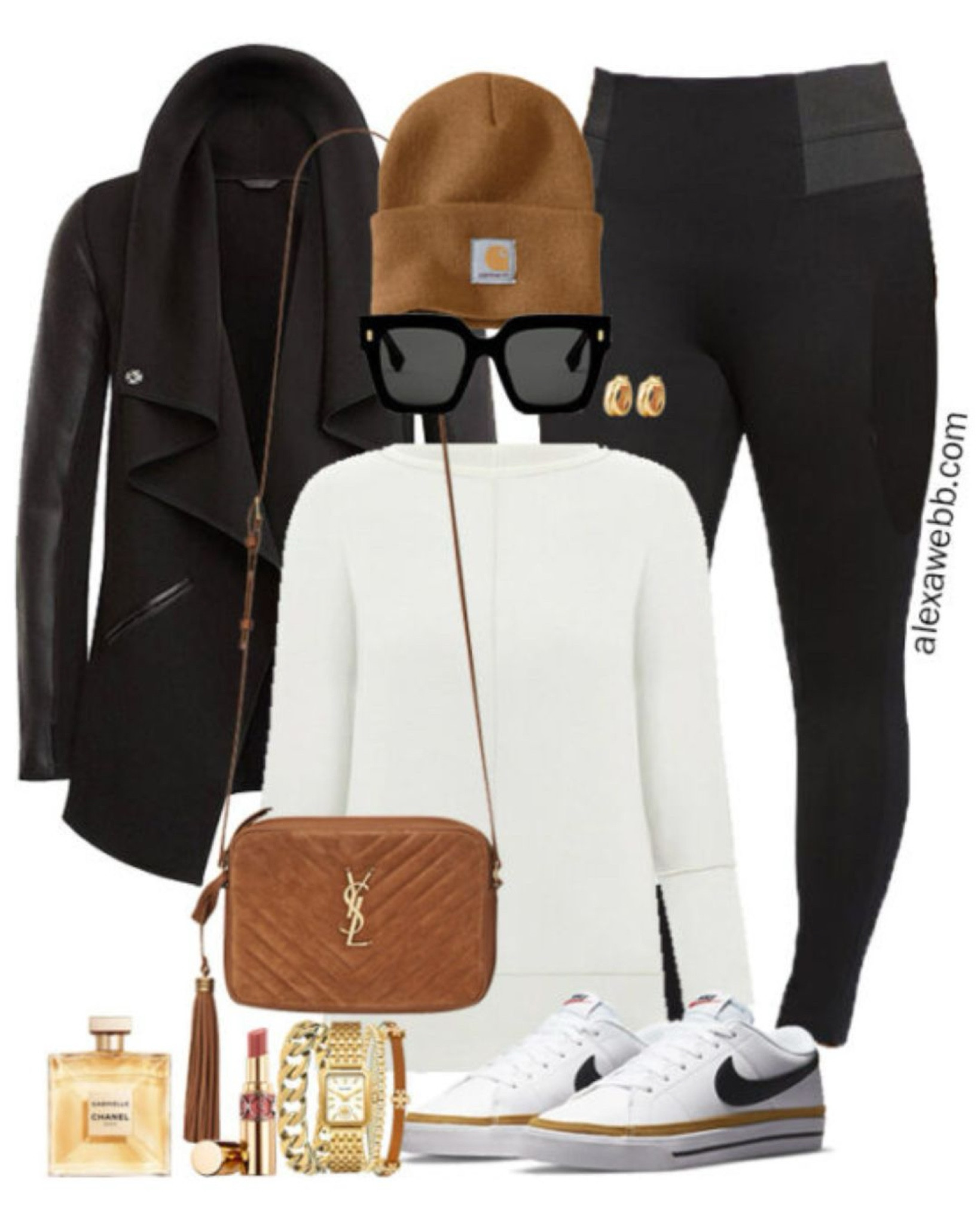 Plus Size Black Leggings Outfits - A plus size fall outfit with ponte leggings, tunic top, draped jacket, and Nike sneakers by Alexa Webb.

#LTKStyleTip #LTKPlusSize #LTKSeasonal