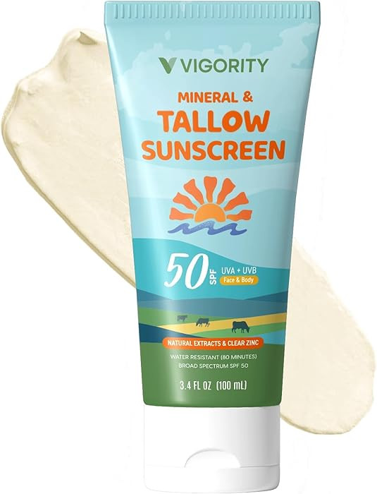 Vigority Tallow Sunscreen SPF 50 for Face & Body – Natural Grass-Fed Beef Tallow, Non-Nano Zinc... | Amazon (US)