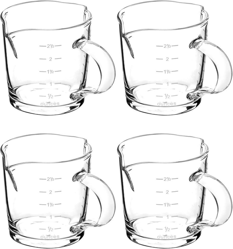 QWORK Espresso Shot Glass with Handle, 4 Pack 3-Ounce Double Spout Glass Measuring Cup Triple Pit... | Amazon (US)