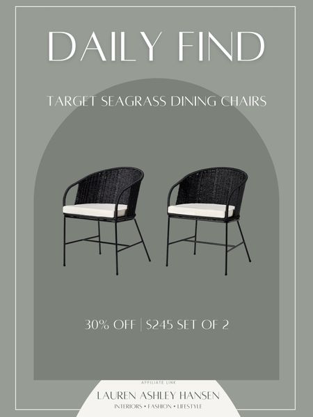 If you’re looking for new dining chairs, don’t pass these by! They’re on sale for $245 right now for Target Circle Week, and they’re so pretty. I love the woven seagrass texture, and the black is timeless! 

#LTKxTarget #LTKsalealert #LTKhome