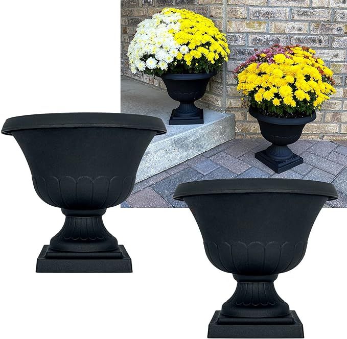 2 Pack 12-in. Flat Black Classic Urn Plastic Planter for Indoor and Outdoor Use | Amazon (US)