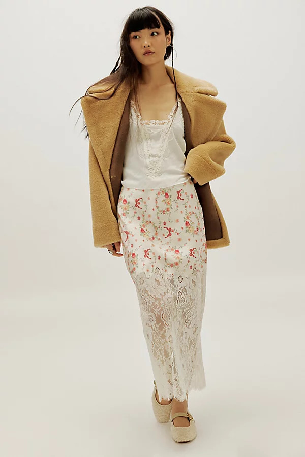 LoveShackFancy Ilene Satin Lace Maxi Skirt | Free People (Global - UK&FR Excluded)