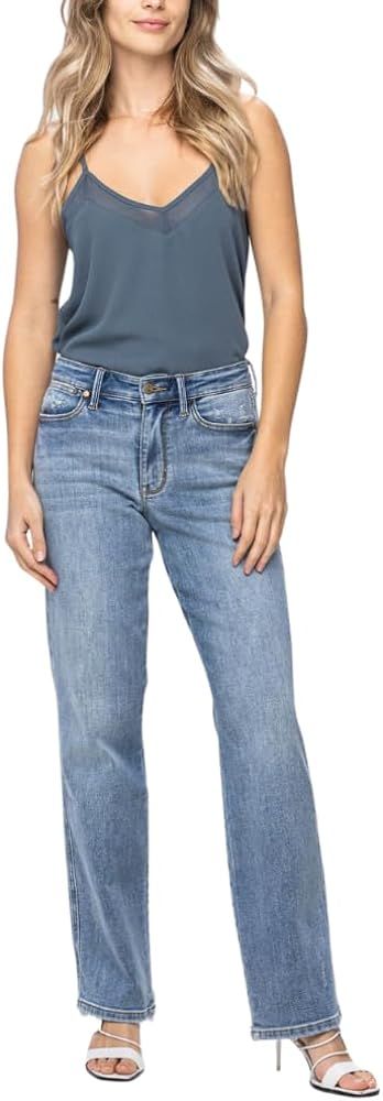 Judy Blue Mid Rise Cell Phone Pocket Dad Straight Leg Jeans | Amazon (US)