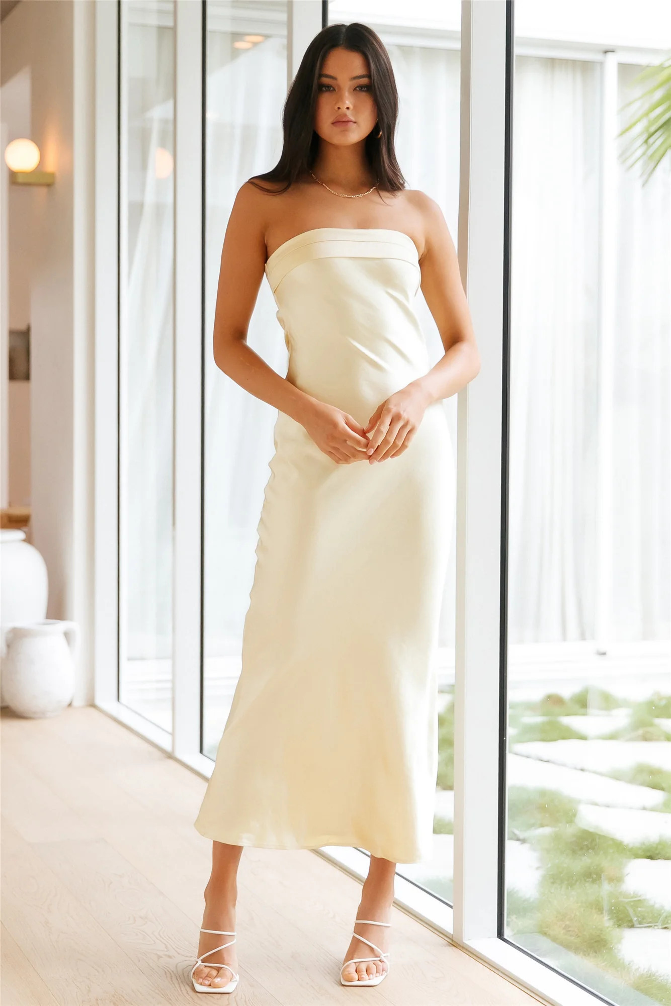 Run To The Top Satin Maxi Dress Yellow | Hello Molly (AU)