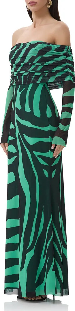 Thelma Print Off the Shoulder Long Sleeve Mesh Maxi Dress | Nordstrom