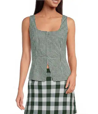 Ludlow Gingham Print Square Neck Sleeveless Coordinating Vest Top | Dillard's