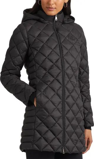 Diamond Quilted Recycled Shell Hooded Long Puffer Coat | Nordstrom