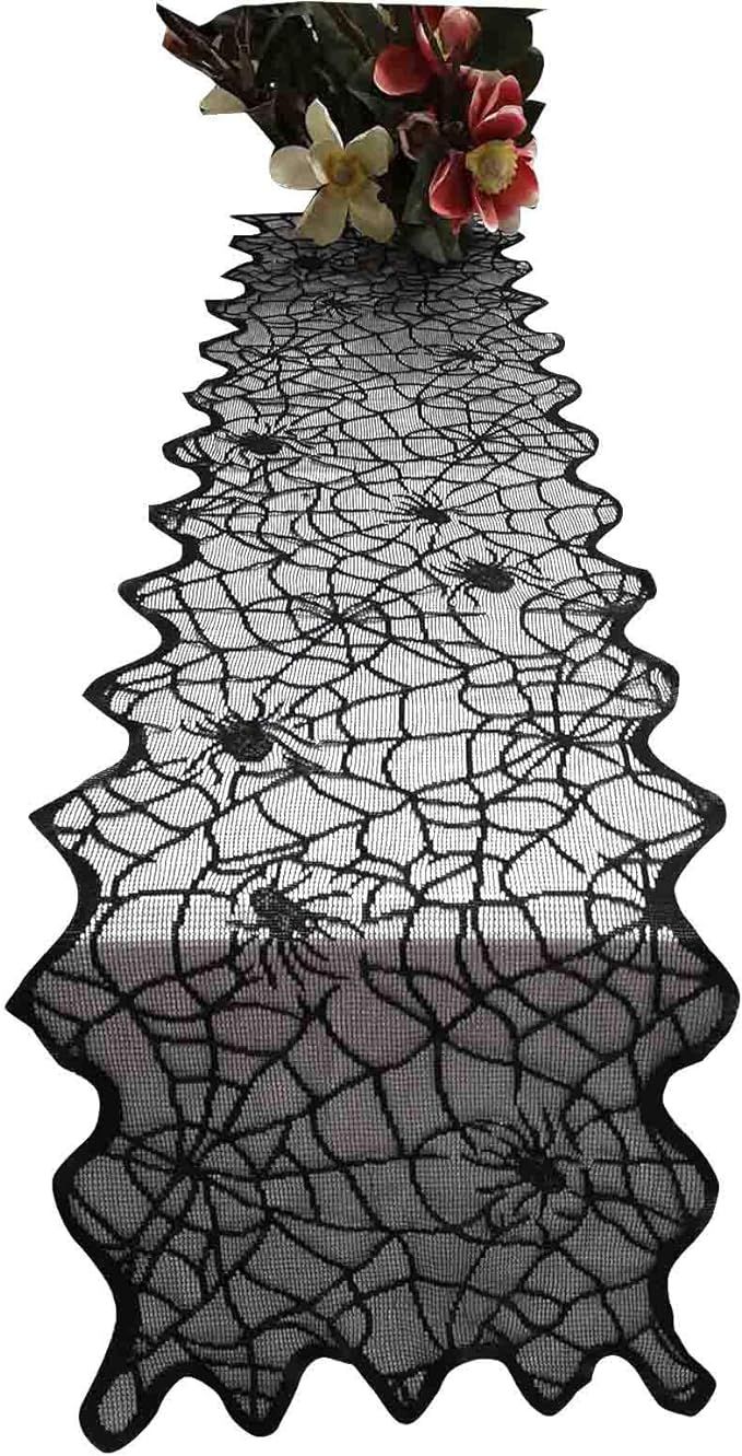 JunMu 72x14 inches Halloween Table Runner, Black Lace Spider Web Table Runner for Halloween Table... | Amazon (US)