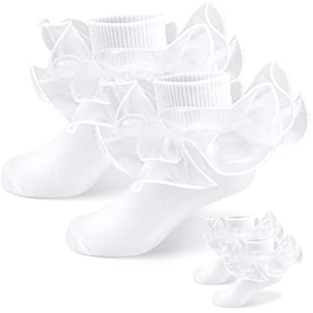 Jefferies Socks Girls School Seamless Tutu Ruffle Lace Dress Nylon Turn Cuff Socks 2 Pair Pack | Amazon (US)
