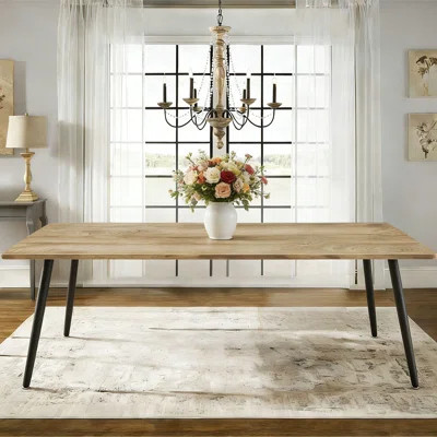 Modern Minimalist Wood Dining Table With Black Metal Legs | Wayfair North America