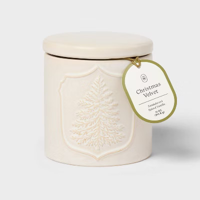 Holiday White Ceramic Candle with Lid, Christmas Velvet from Target