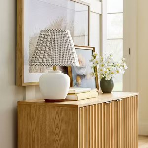 Ceramic Table Lamp with Gingham Print Pleated Shade Cream/Sage Green (Includes LED Light Bulb) - ... | Target