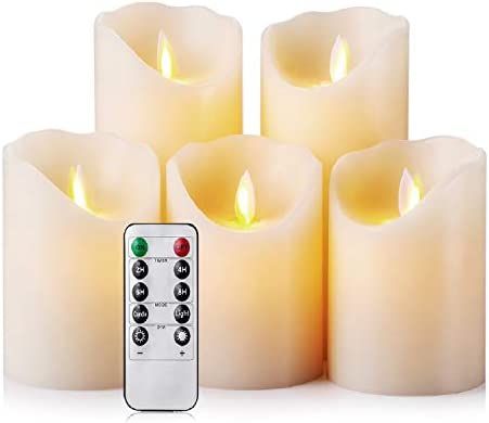 Flameless Candles LED Candles Realistic Moving Set of 5 Ivory Battery Candles Real Wax Pillar wit... | Amazon (US)