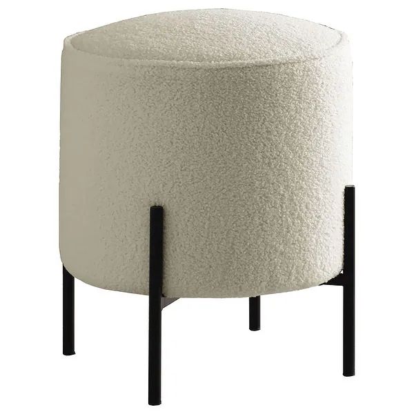 Coaster Furniture Basye Beige and Matte Black Round Upholstered Ottoman | Bed Bath & Beyond