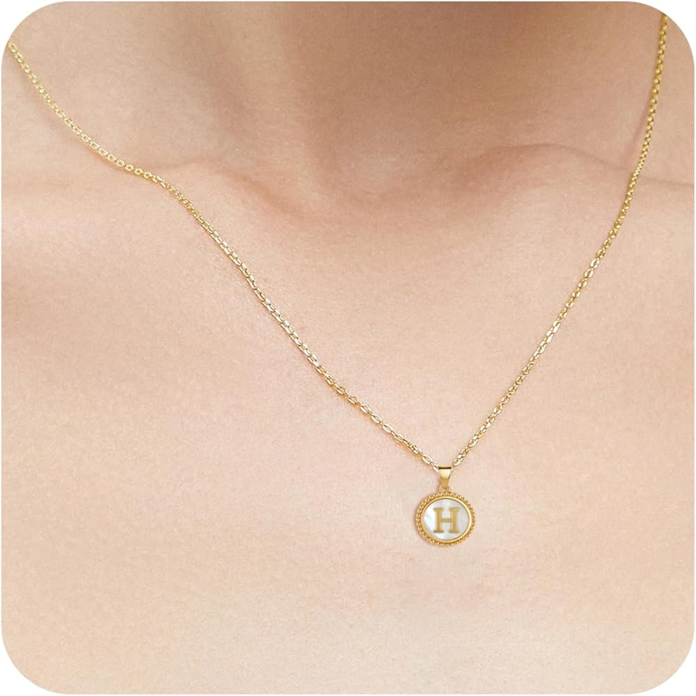 Initial Necklaces for Women, 14K Gold Plated A-Z Letter Mother of Pearl Pendant with 16"-18" Adju... | Amazon (US)