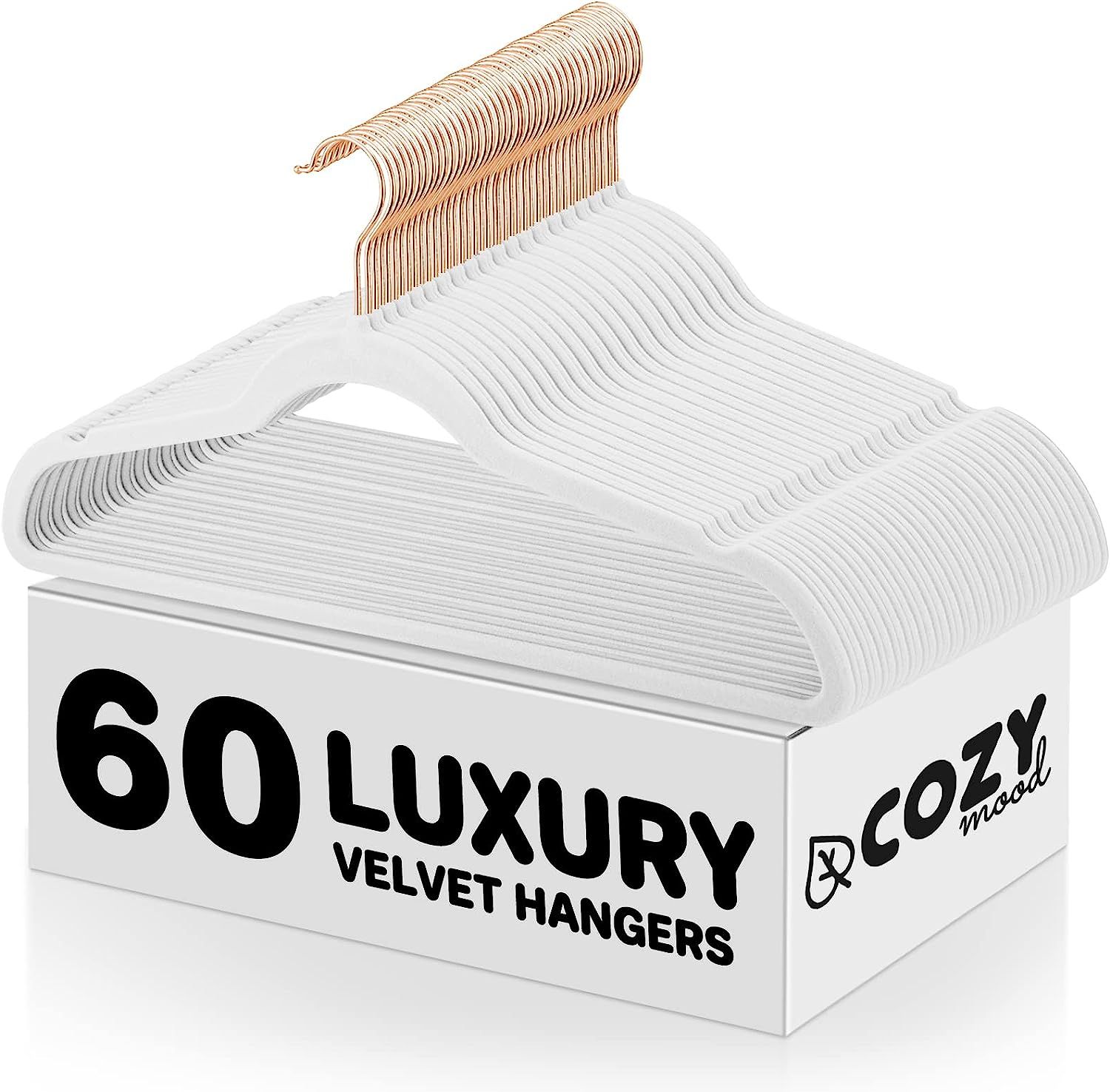 Cozymood Luxury White Velvet Hangers 60 Pack, Non-Slip Felt Hangers, Durable Clothes Hangers, Whi... | Amazon (US)