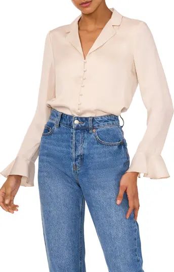 1.STATE Bell Sleeve Satin Button-Up Shirt | Nordstrom | Nordstrom